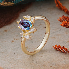 Nature-Inspired 6-Prong Oval Cut Alexandrite Engagement Ring