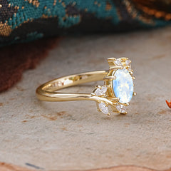 Nature-Inspired 6-Prong Oval Cut Moonstone Engagement Ring