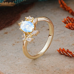 Nature-Inspired 6-Prong Oval Cut Moonstone Engagement Ring