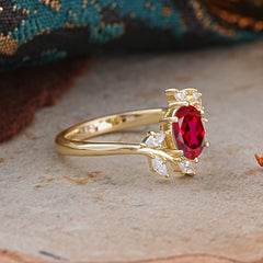 Nature-Inspired 6-Prong Oval Cut Ruby Engagement Ring