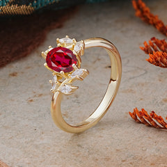 Nature-Inspired 6-Prong Oval Cut Ruby Engagement Ring