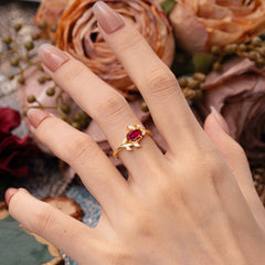 Nature-Inspired 6-Prong Oval Cut Ruby Engagement Ring