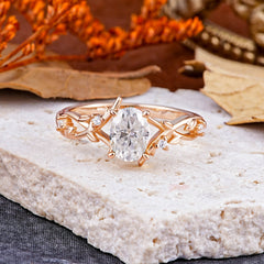 Nature-Inspired Branch-Wrapped 4-Prong Oval Moissanite Engagement Rings