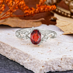 Nature-Inspired Branch-Wrapped 4-Prong Oval Garnet Engagement  Rings