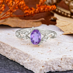 Nature-Inspired Branch-Wrapped 4-Prong Oval Amethyst Engagement  Rings