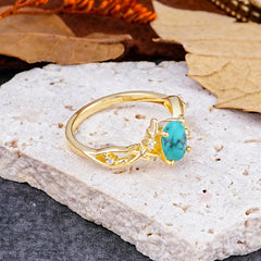 Nature-Inspired Branch-Wrapped 4-Prong Oval Turquoise Engagement Rings