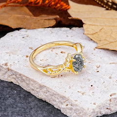 Nature-Inspired Branch-Wrapped 4-Prong Oval Black Rutilated Quartz Engagement Rings