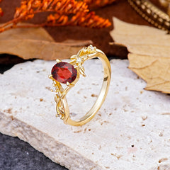 Nature-Inspired Branch-Wrapped 4-Prong Oval Garnet Engagement  Rings