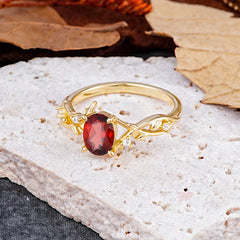 Nature-Inspired Branch-Wrapped 4-Prong Oval Garnet Engagement  Rings