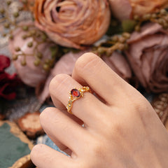 Nature-Inspired Branch-Wrapped 4-Prong Oval Garnet Engagement  Rings