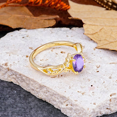 Nature-Inspired Branch-Wrapped 4-Prong Oval Amethyst Engagement  Rings