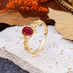 Nature-Inspired Branch-Wrapped 4-Prong Oval Ruby Engagement Rings