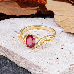 Nature-Inspired Branch-Wrapped 4-Prong Oval Ruby Engagement Rings
