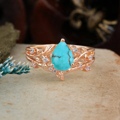 Luxury Vintage 6-Prong Kite-Cut Natural Turquoise Engagement Ring Set