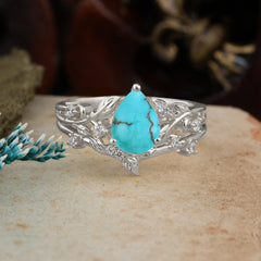 Luxury Vintage 6-Prong Kite-Cut Natural Turquoise Engagement Ring Set
