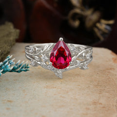 Luxury Vintage 6-Prong Kite-Cut Natural Ruby Engagement Ring Set