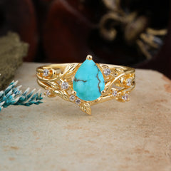 Luxury Vintage 6-Prong Kite-Cut Natural Turquoise Engagement Ring Set