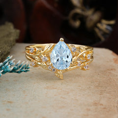 Luxury Vintage 6-Prong Kite-Cut Natural Aquamarine Engagement Ring Set