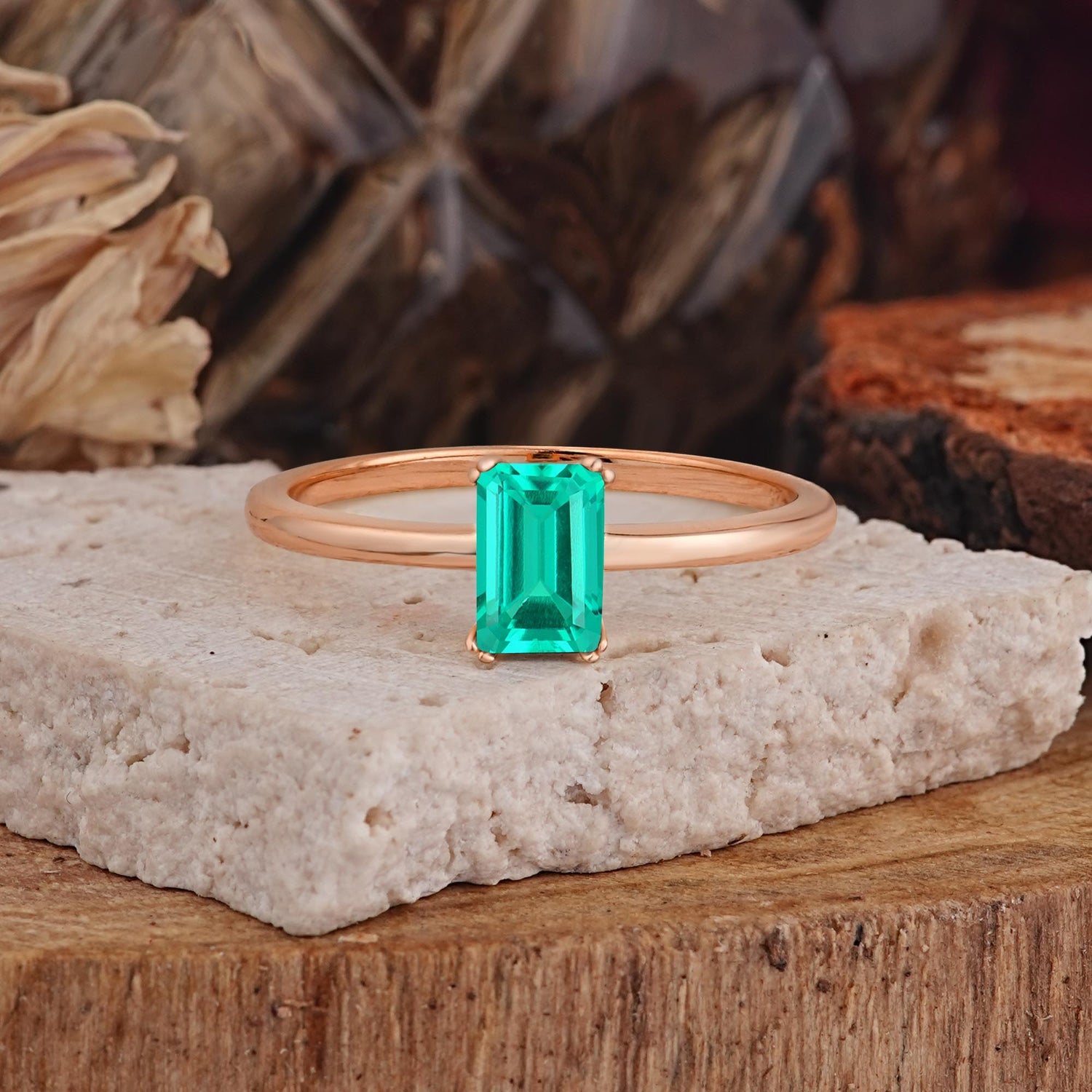 Minimalist Emerald Cut Solitaire Emerald Engagement Ring - Romalar Jewelry