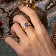 Luxury Nature-Inspired Pear Cut Vintage White 4 Prong Tanzanite Ring Pave Engagement Ring Set