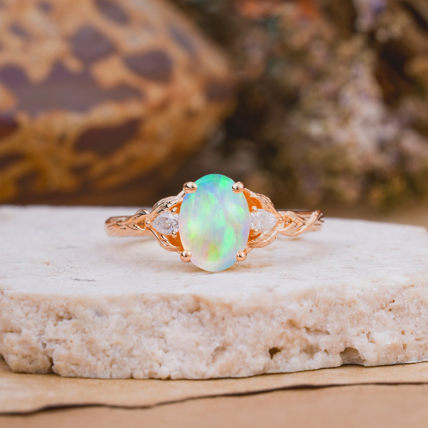 Nature-Inspired Oval Cut Opal Engagement Ring