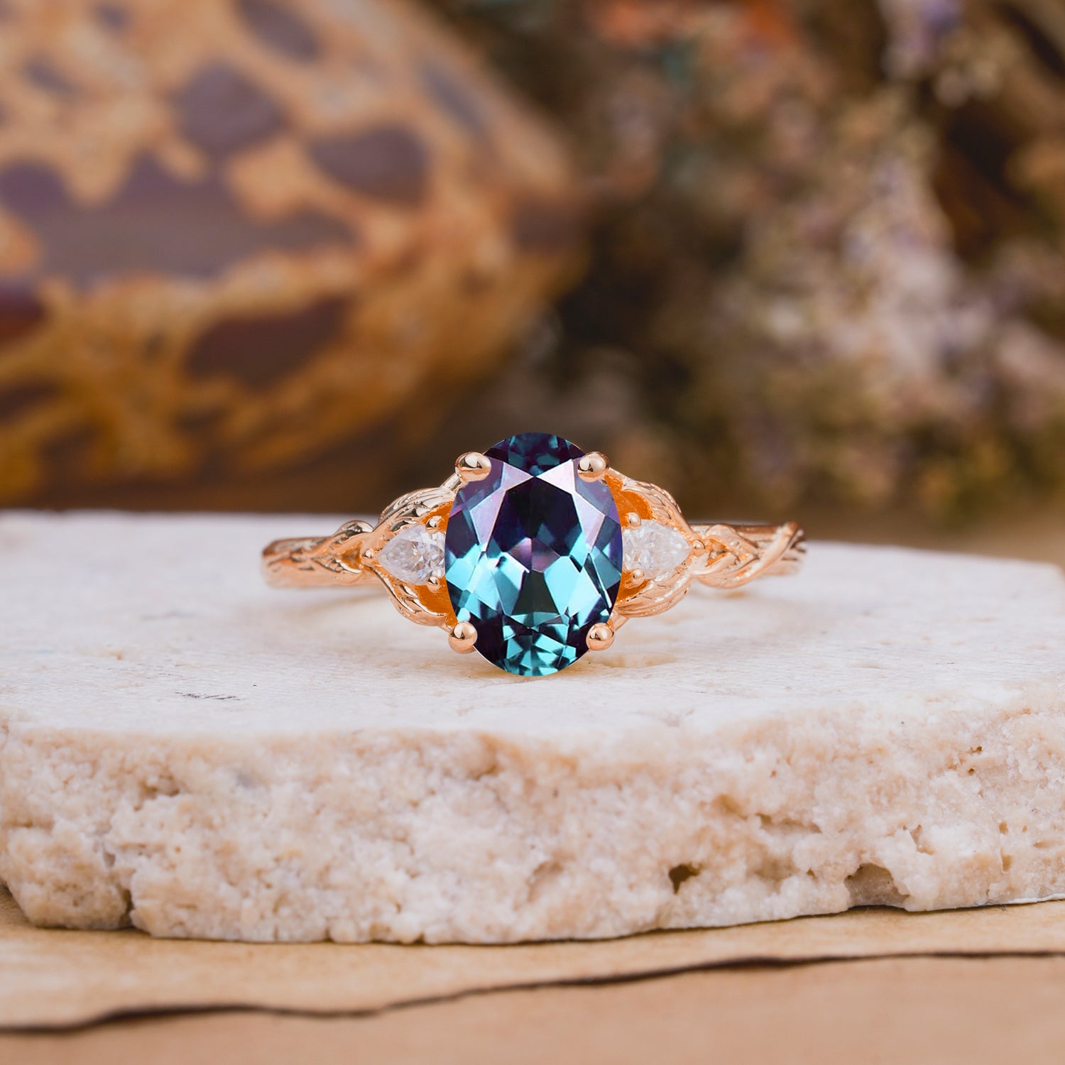Nature-Inspired Oval Cut Alexandrite Engagement Ring