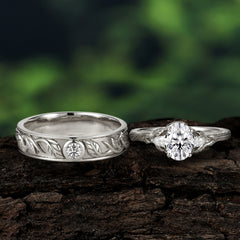 Nature-Inspired Oval-Cut Moissanite His & Hers Engagement Ring Set