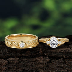 Nature-Inspired Oval-Cut Moissanite His & Hers Engagement Ring Set