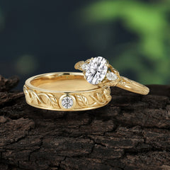 Nature-Inspired Oval-Cut Moissanite His & Hers Engagement Ring Set