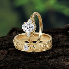 Nature-Inspired Oval-Cut Moissanite His & Hers Engagement Ring Set