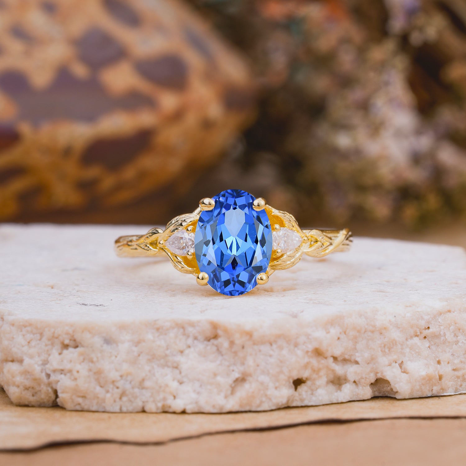 Nature-Inspired Oval Cut Sapphire Engagement Ring