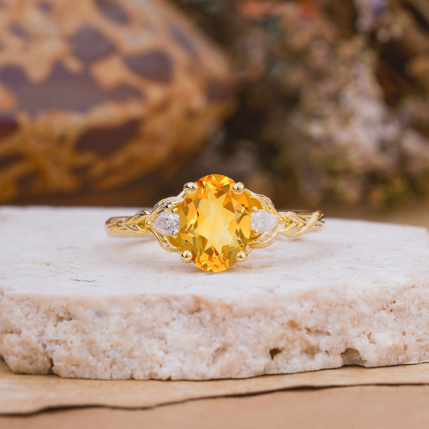 Nature-Inspired Oval Cut Citrine Engagement Ring