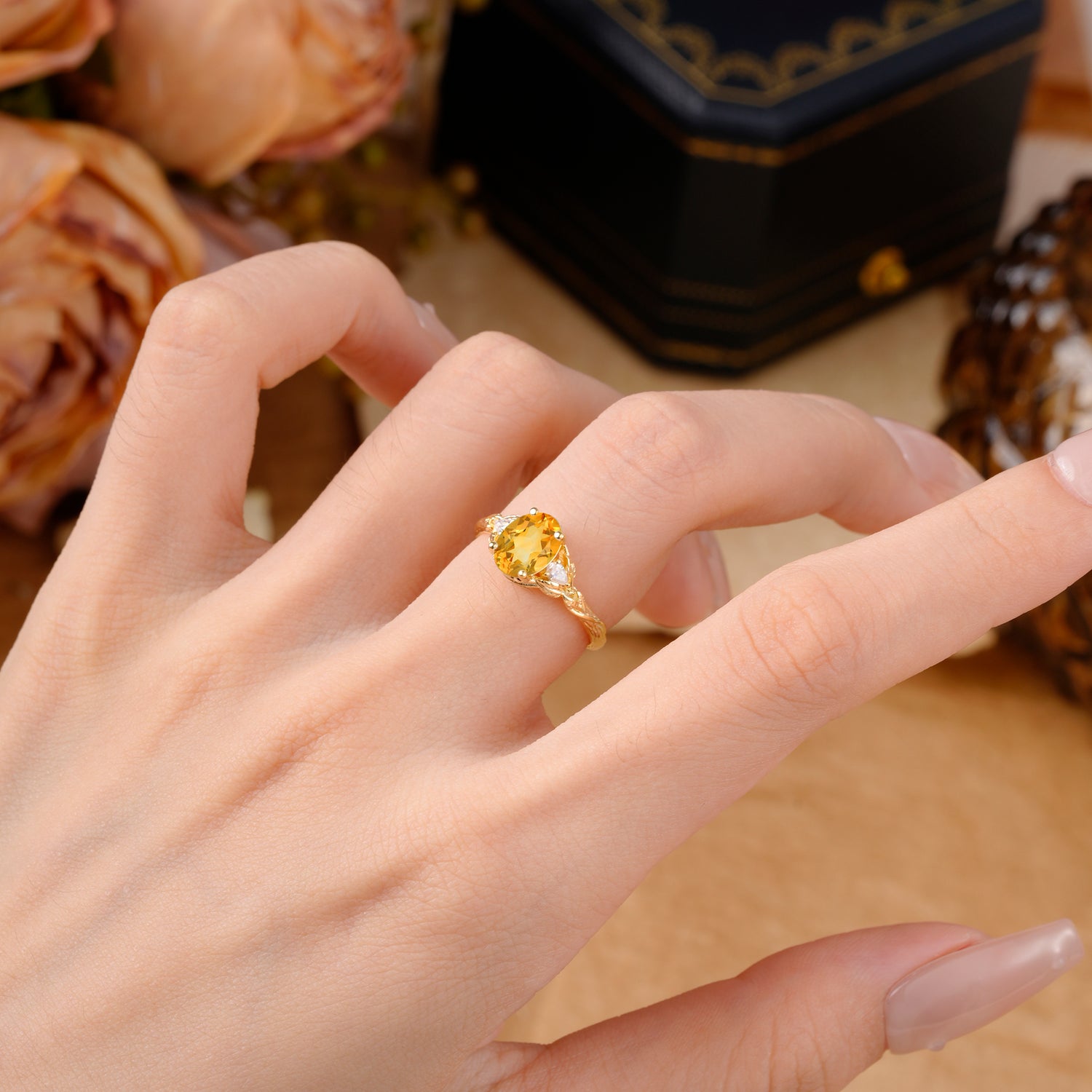 Nature-Inspired Oval Cut Citrine Engagement Ring