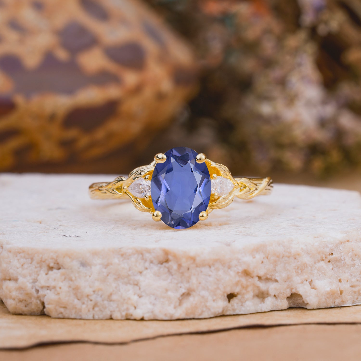 Nature-Inspired Oval Cut Tanzanite Engagement Ring