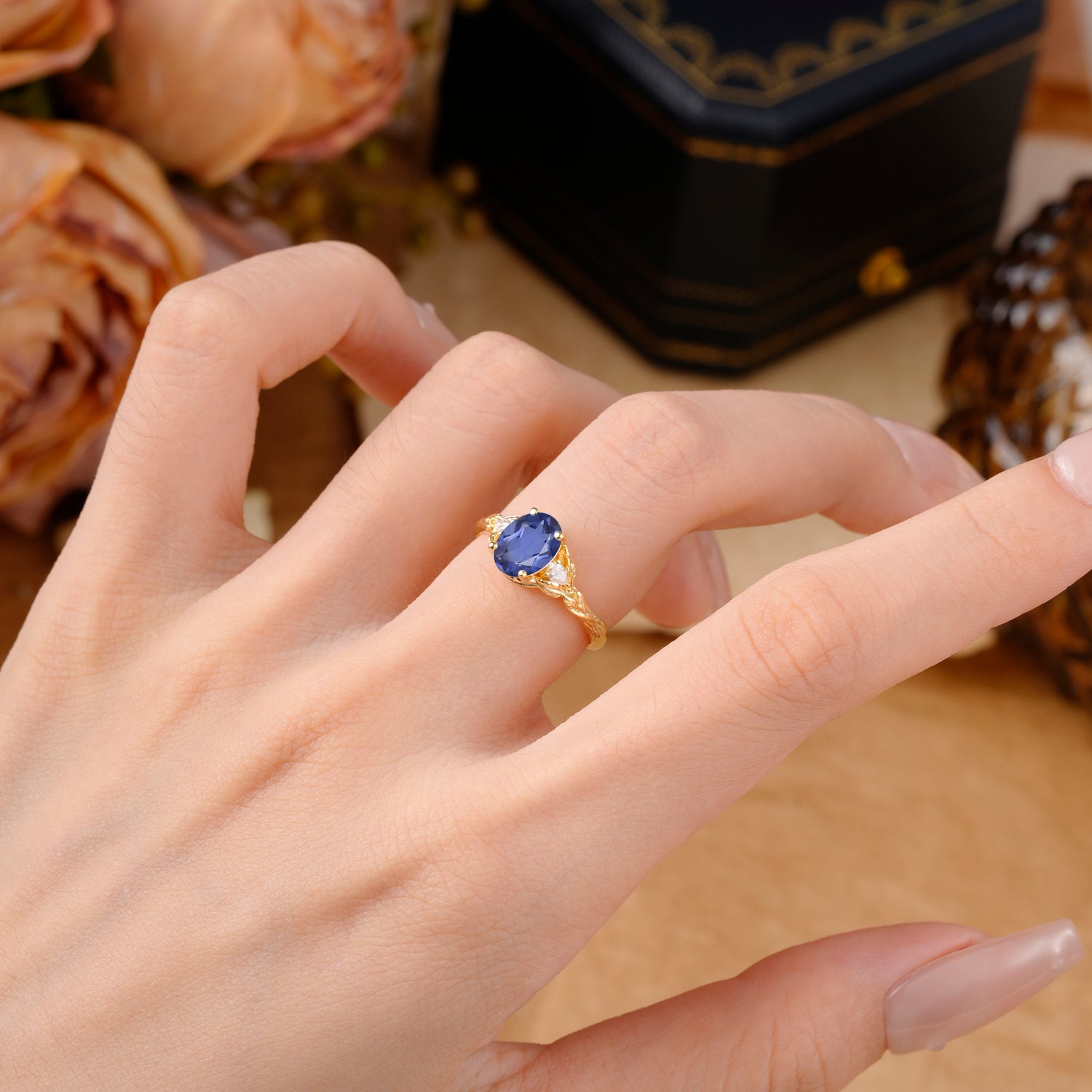 Nature-Inspired Oval Cut Tanzanite Engagement Ring