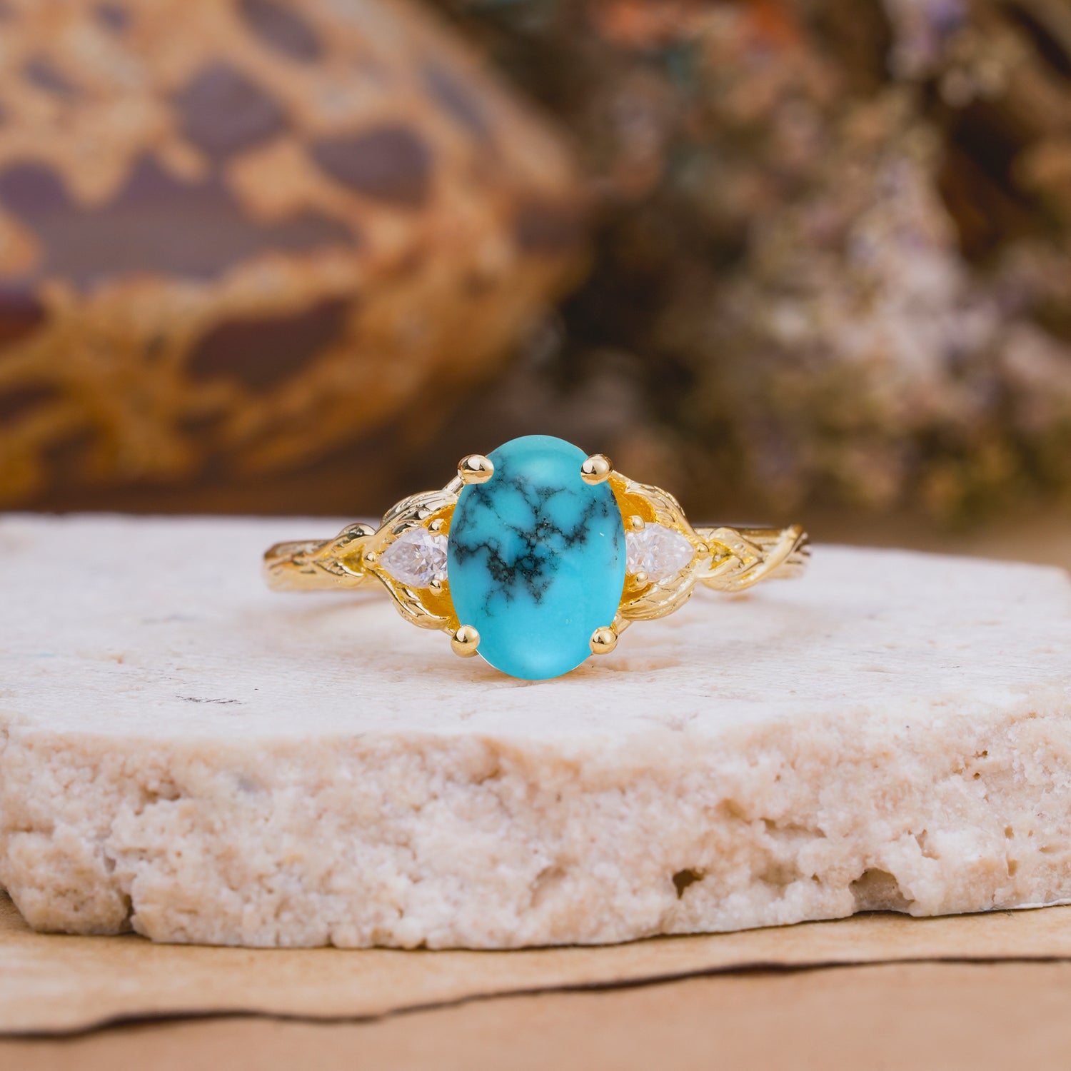 Nature-Inspired Oval Cut Turquoise Engagement Ring
