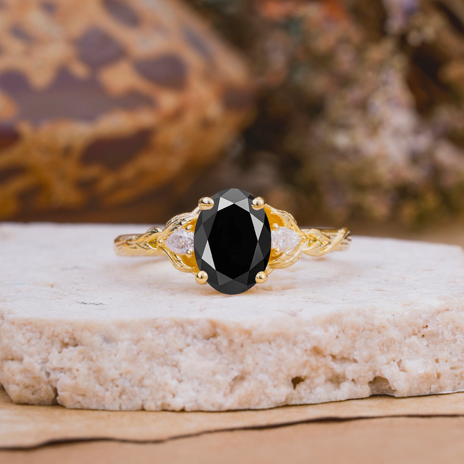 Nature-Inspired Oval Cut Black Onyx Engagement Ring