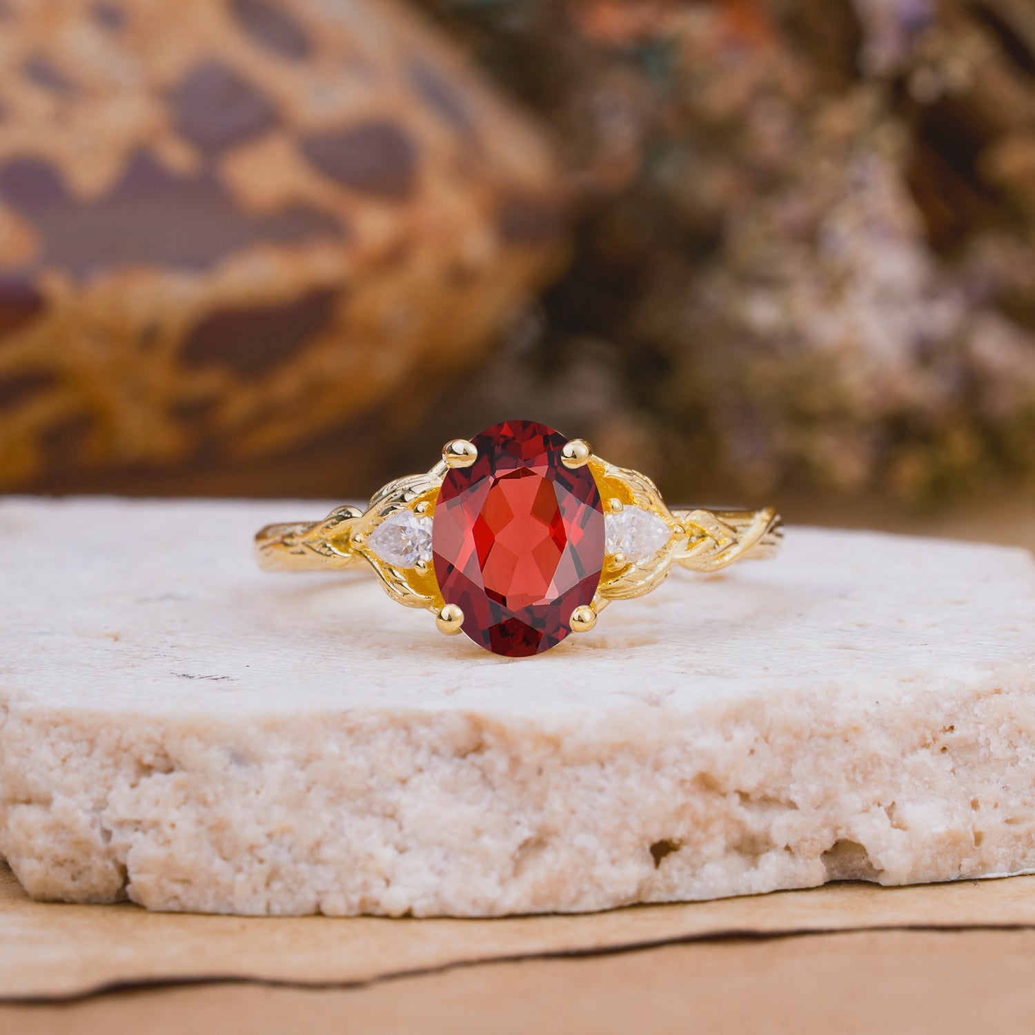 Nature-Inspired Oval Cut Garnet Engagement Ring