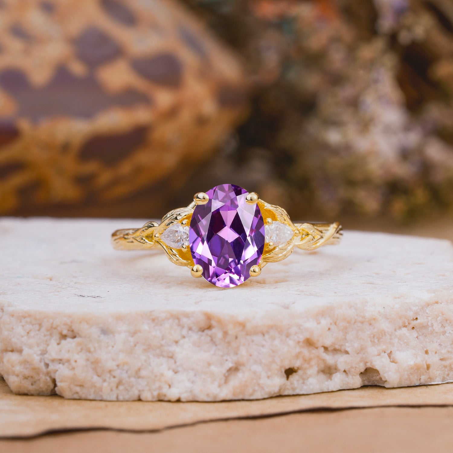 Nature-Inspired Oval Cut Amethyst Engagement Ring