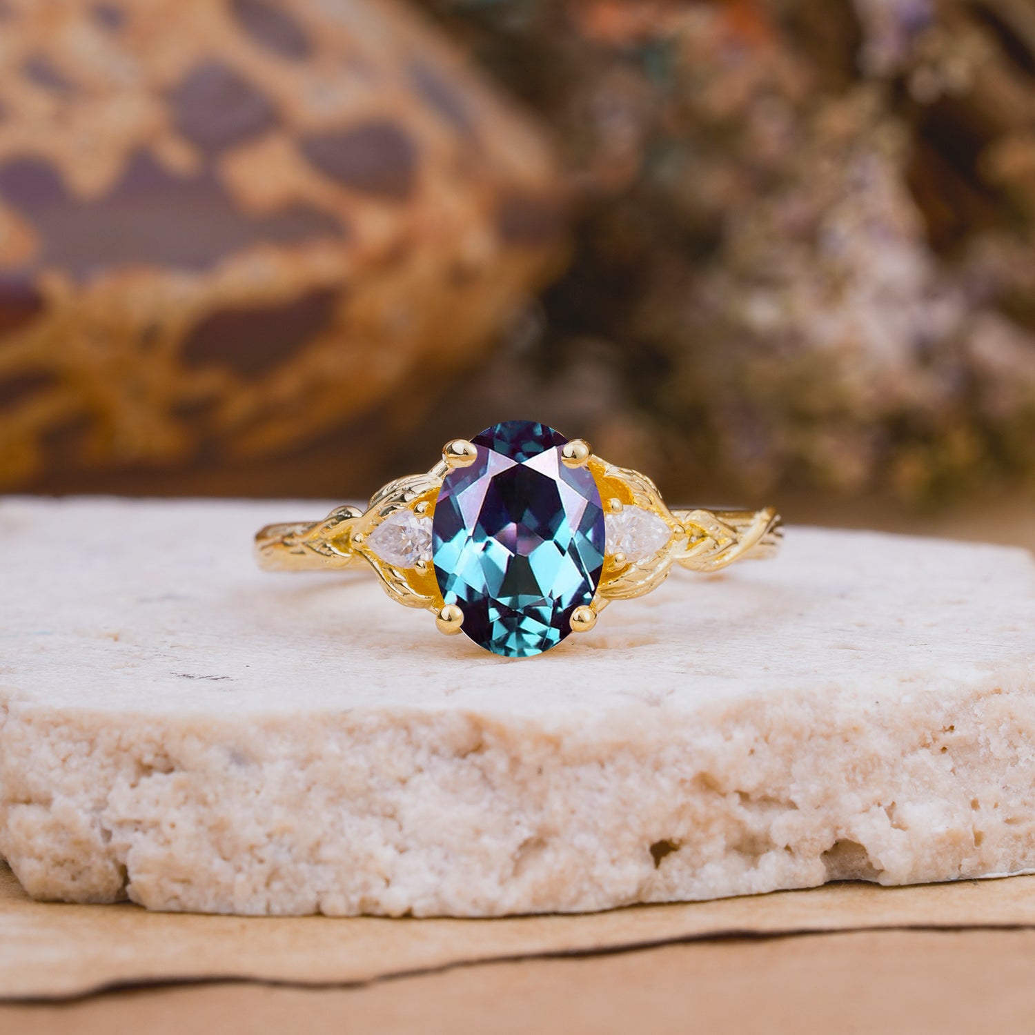 Nature-Inspired Oval Cut Alexandrite Engagement Ring