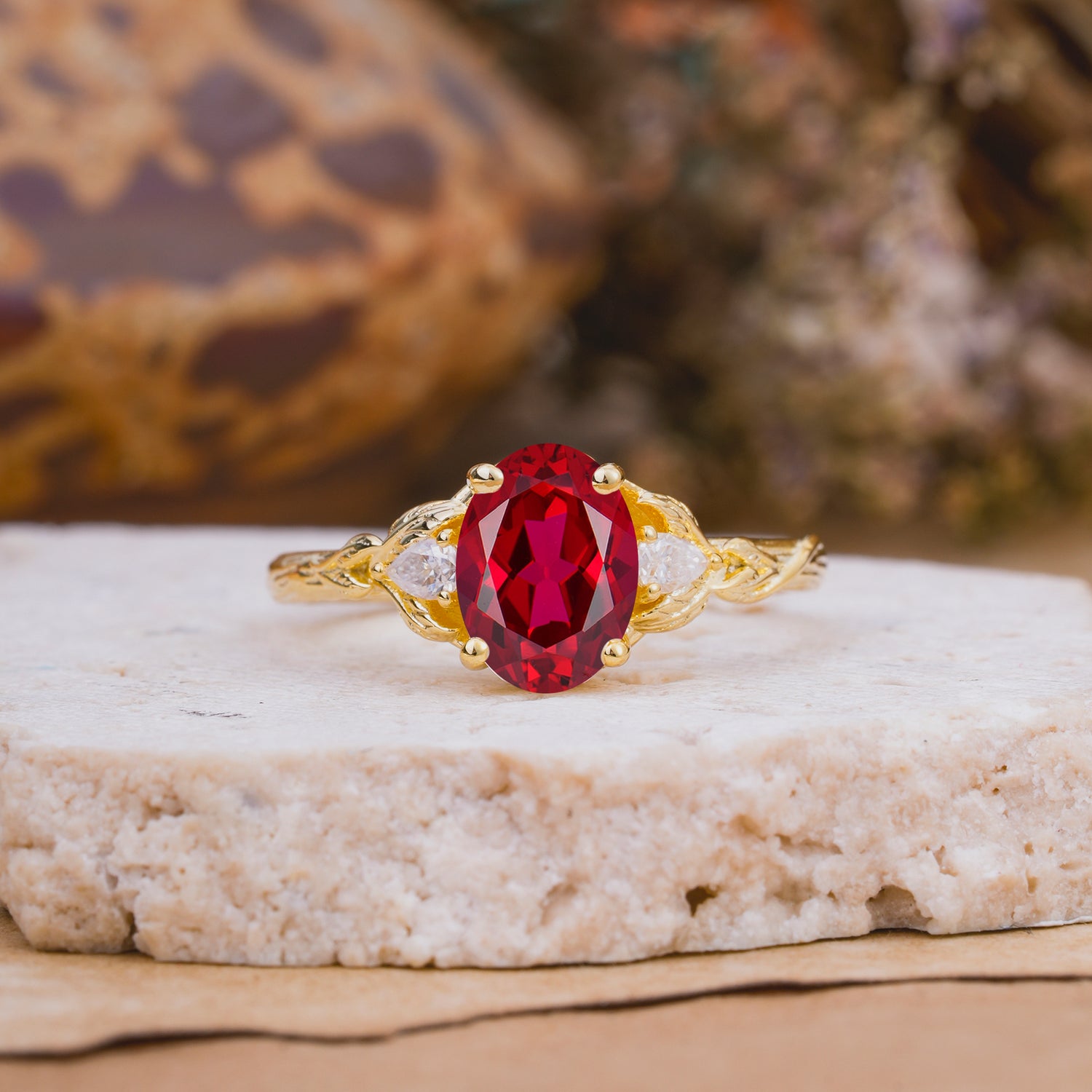 Nature-Inspired Oval Cut Ruby Engagement Ring