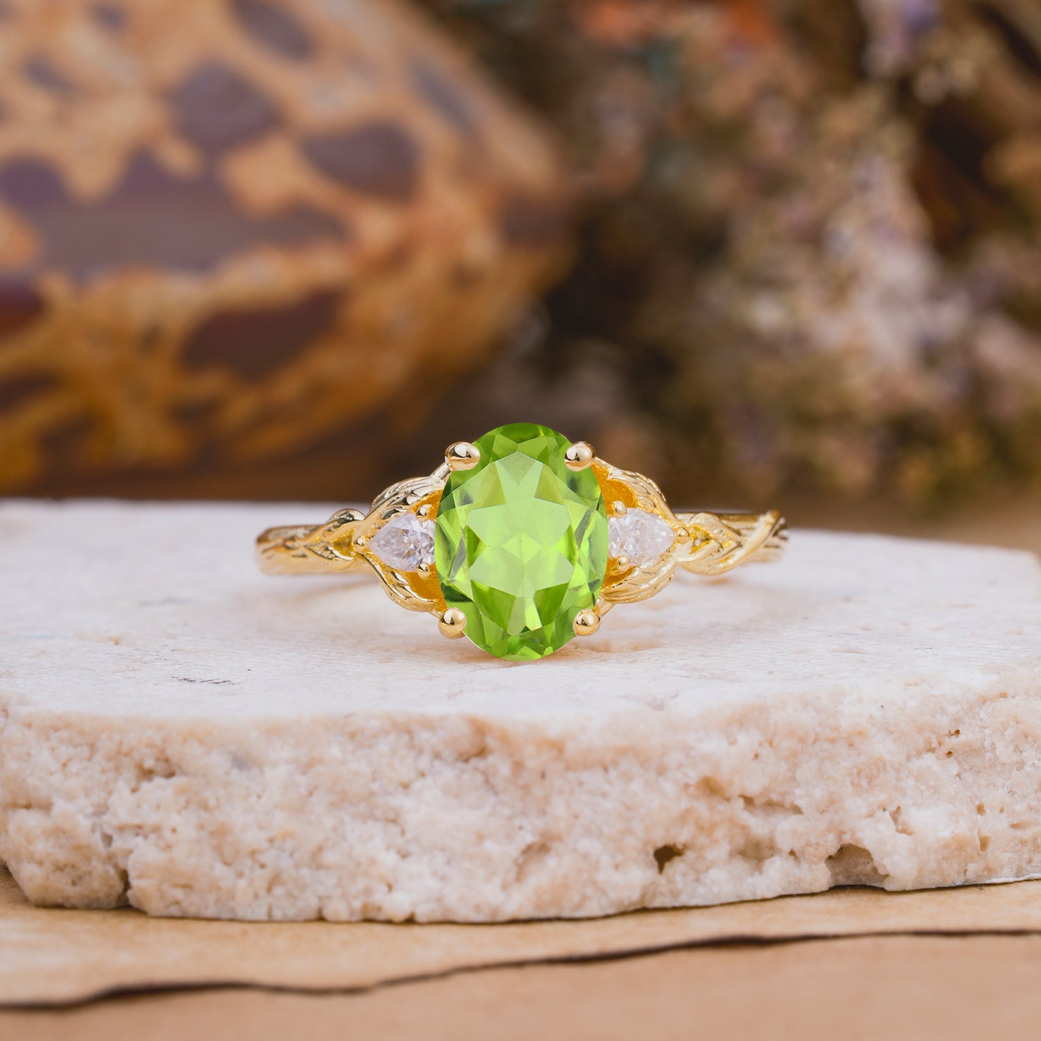 Nature-Inspired Oval Cut Peridot Engagement Ring