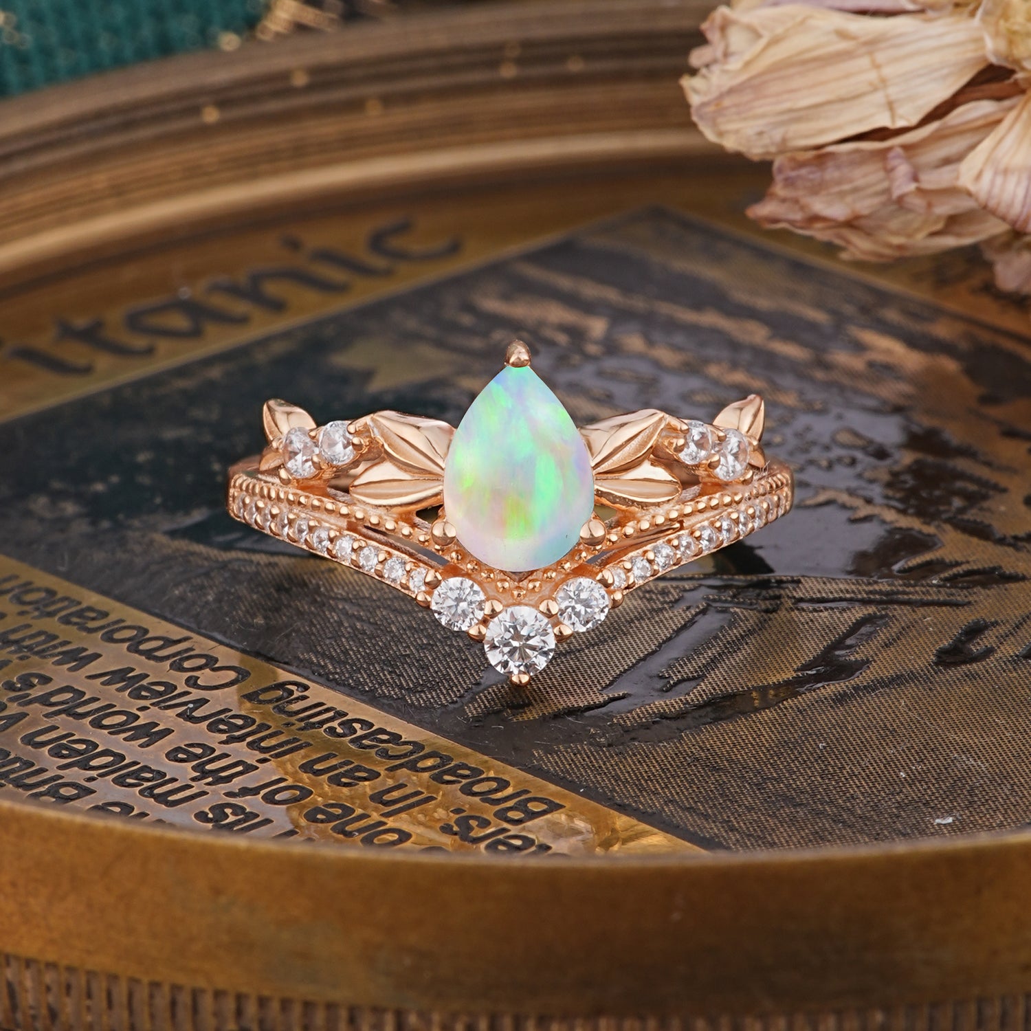 Nature-Inspired Pear-Cut Opal Engagement Ring