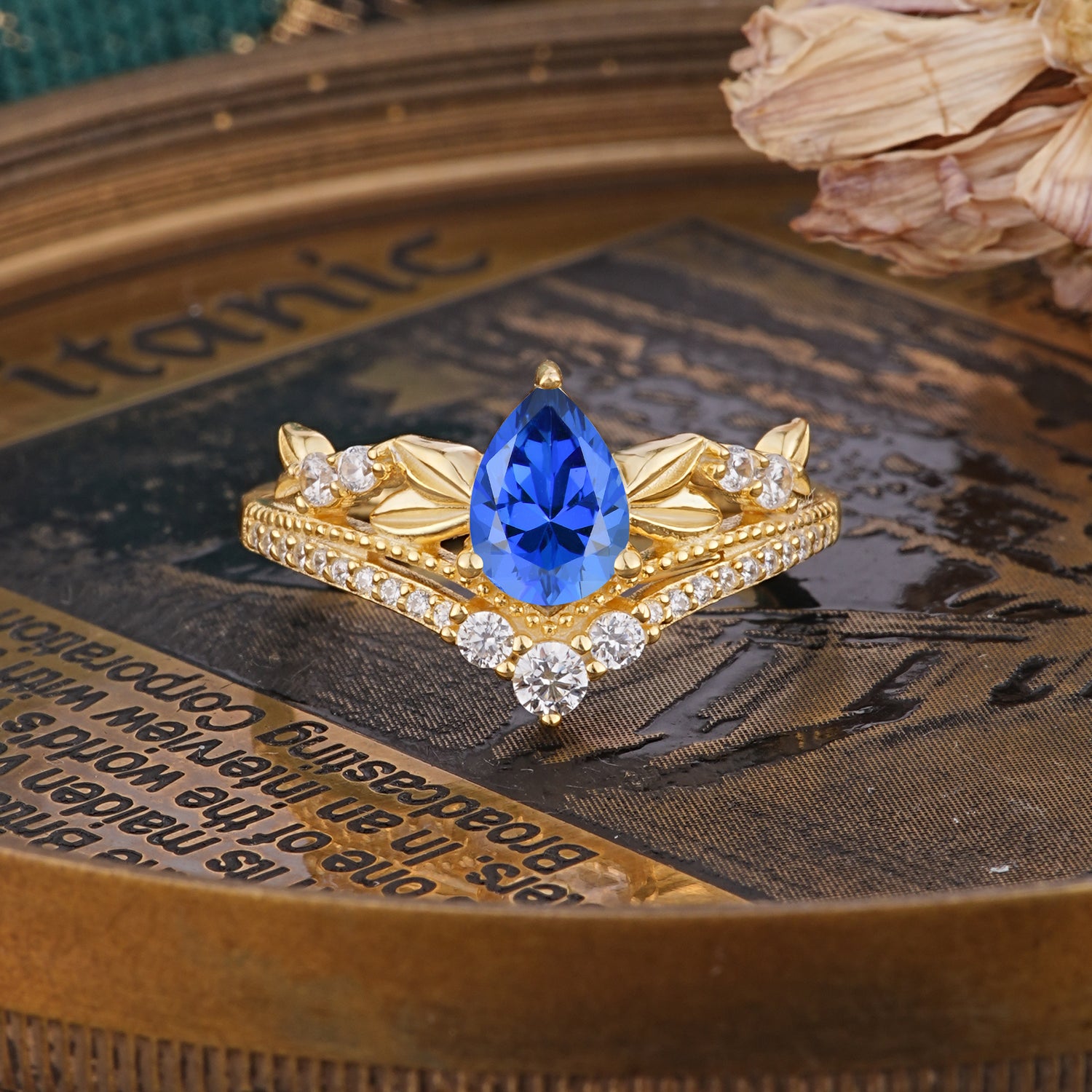 Nature-Inspired Pear-Cut Sapphire Engagement Ring