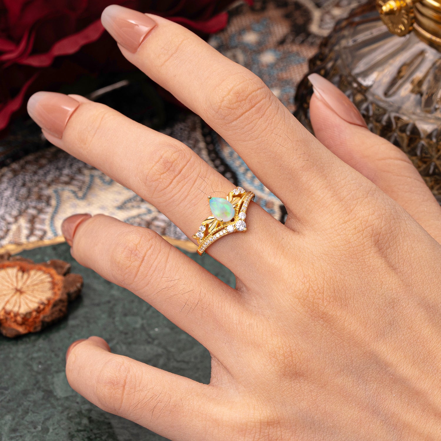 Nature-Inspired Pear-Cut Opal Engagement Ring