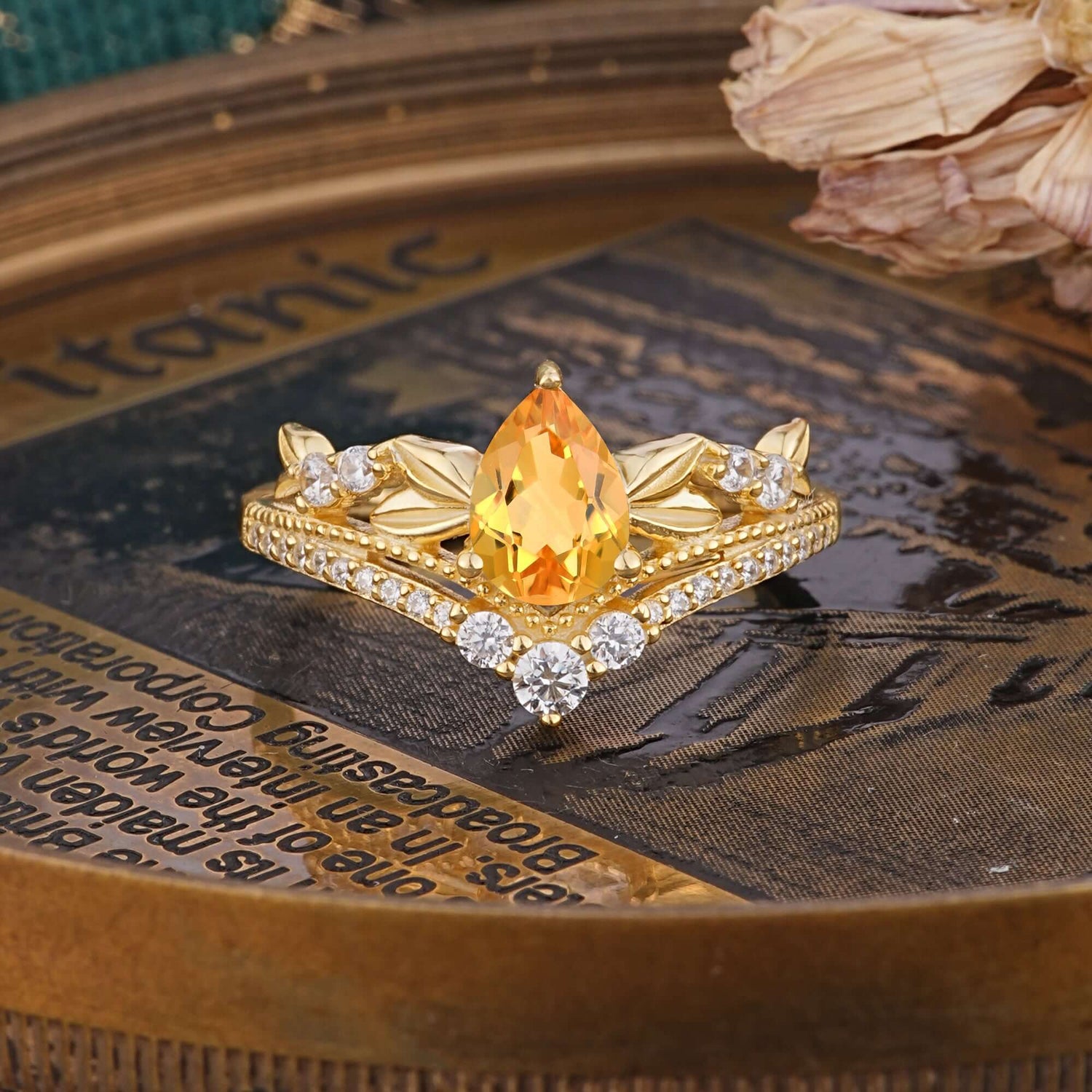 Nature-Inspired Pear-Cut Natural Citrine Engagement Ring