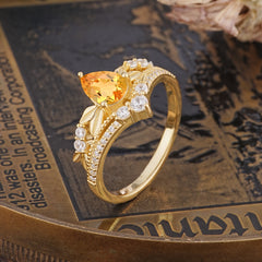 Nature-Inspired Pear-Cut Natural Citrine Couple's Engagement Ring Set