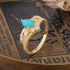 Nature-Inspired Pear-Cut Turquoise Couple's Engagement Ring Set