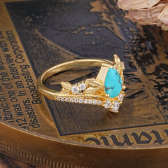 Nature-Inspired Pear-Cut Turquoise Couple's Engagement Ring Set