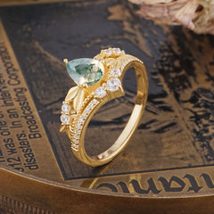 Nature-Inspired Pear-Cut Natural Moss Agate Engagement Ring